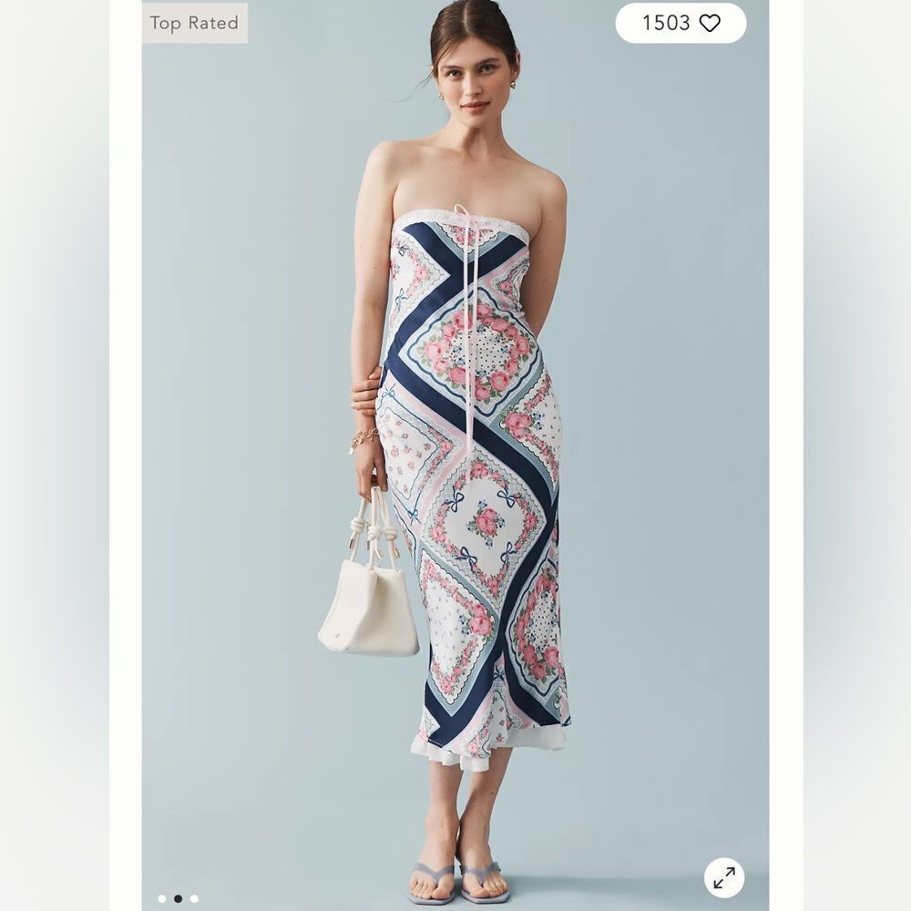 NWT For Love & Lemons Daisy Mae Strapless Midi Slip Dress Blue XL Anthropologie